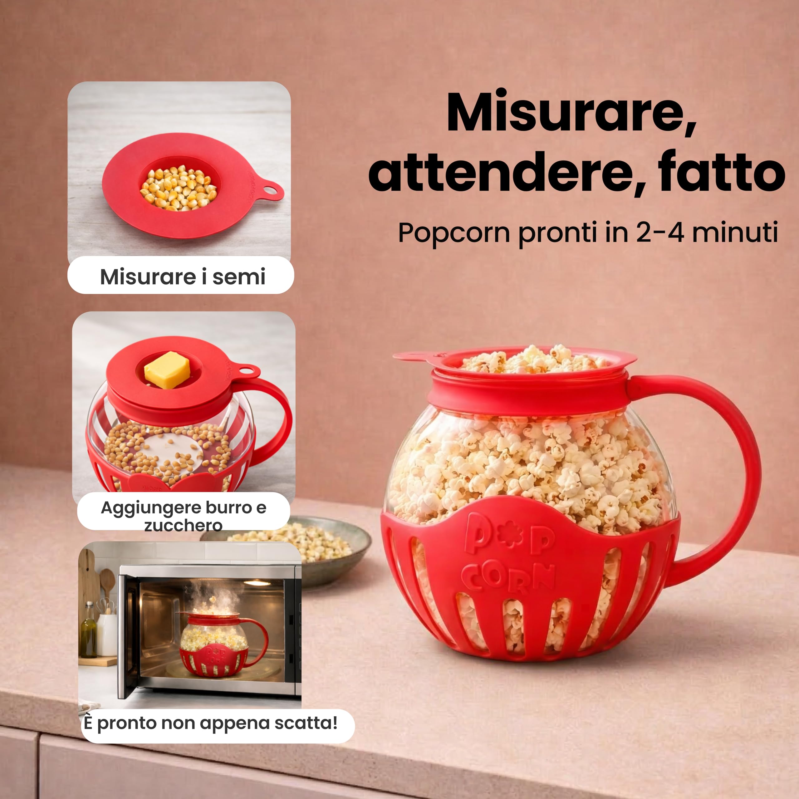 Netrox - Popcorn Maker per Microonde Senza Olio 3L – Ciotola in Vetro, BPA Free, Lavastoviglie – Popcornmaschina Fettfreie, Snack Healthy per Serata Cinema Famiglia, Idea Regalo