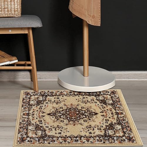 Antep Rugs Alfombra oriental de 2 x 3 con medallón tradicional para interiores (beige crema, 2 pies x 3 pies)