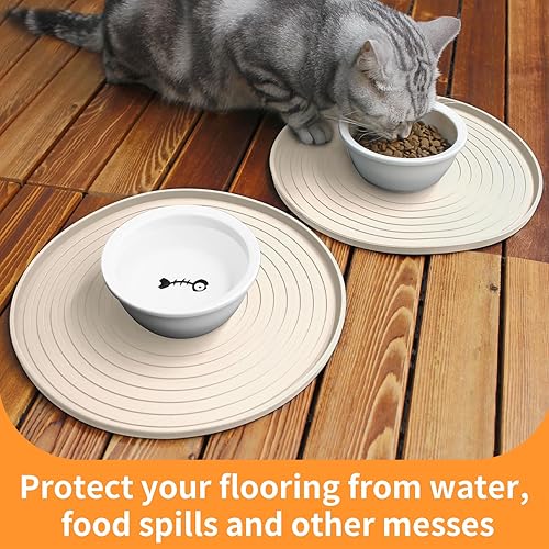 Miniatura 8 de Ptlom Tapete de silicona para alimentación de mascotas para perros y gatos, paquete de 2, antideslizante, impermeable, para alimentos y agua, tapete