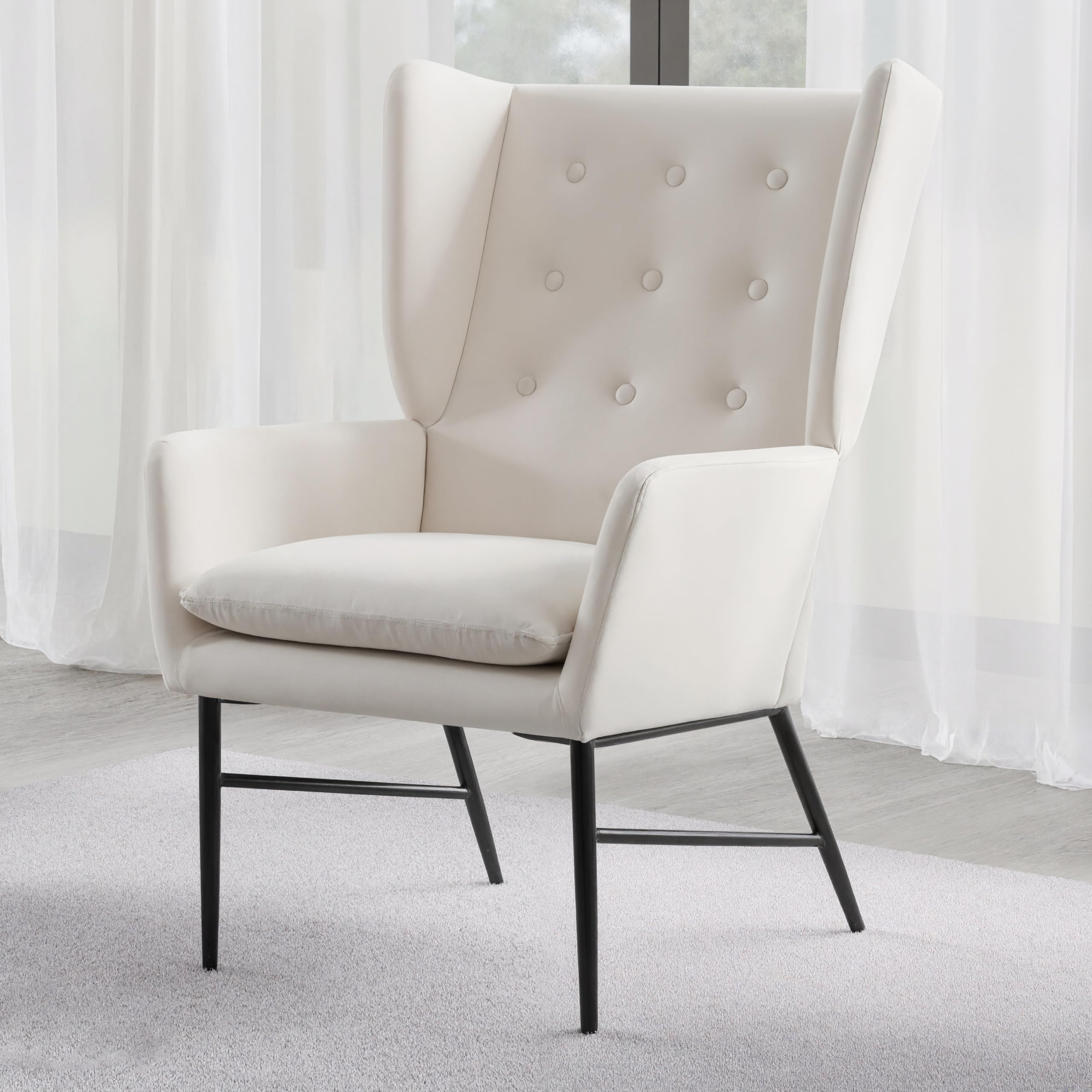 chairus Poltrona Sedia in Velluto per Soggiorno Balcone Moderna Sedia Imbottita Relax Poltroncina Lounge Salotto con Gambe in Metallo (Beige)