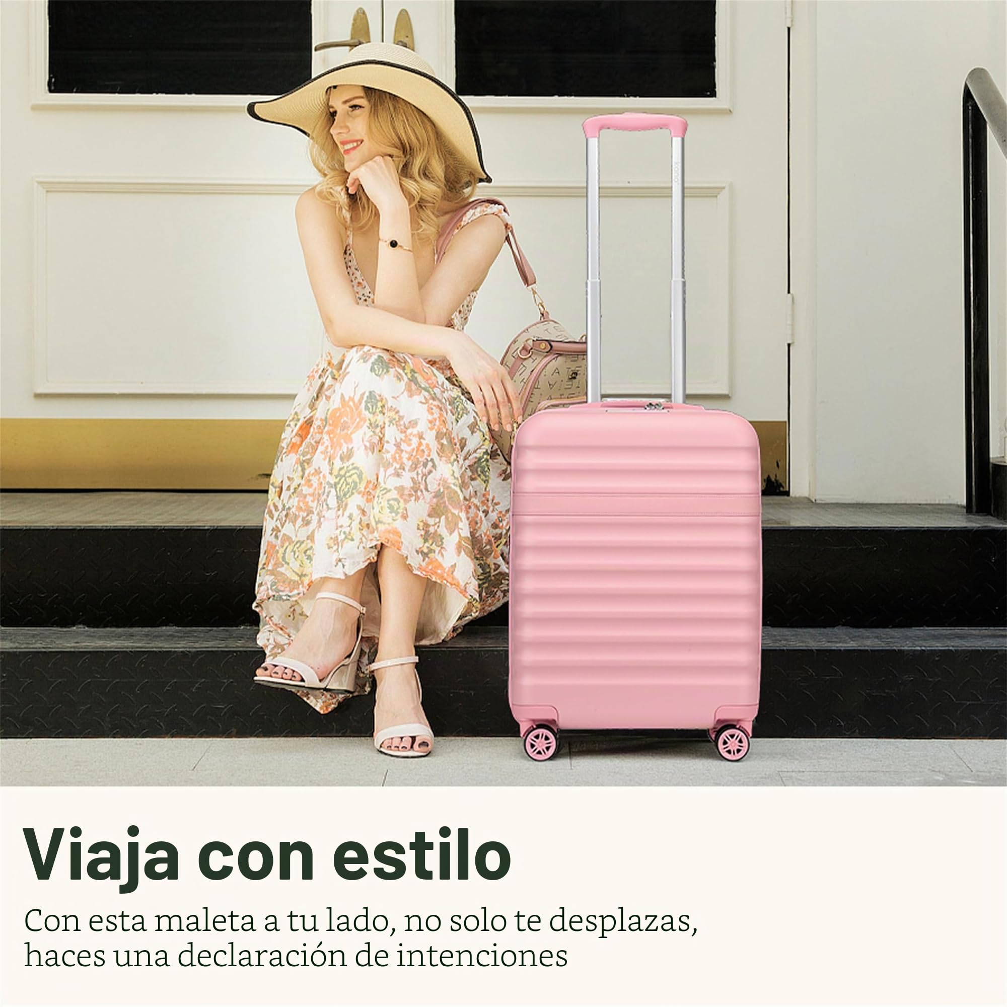 Kono Maleta de Mano ABS + PC rígida Ligera de Cabina de Viaje con Ruedas giratorias TSA, Cabin 20 Inch（S，Rosa）