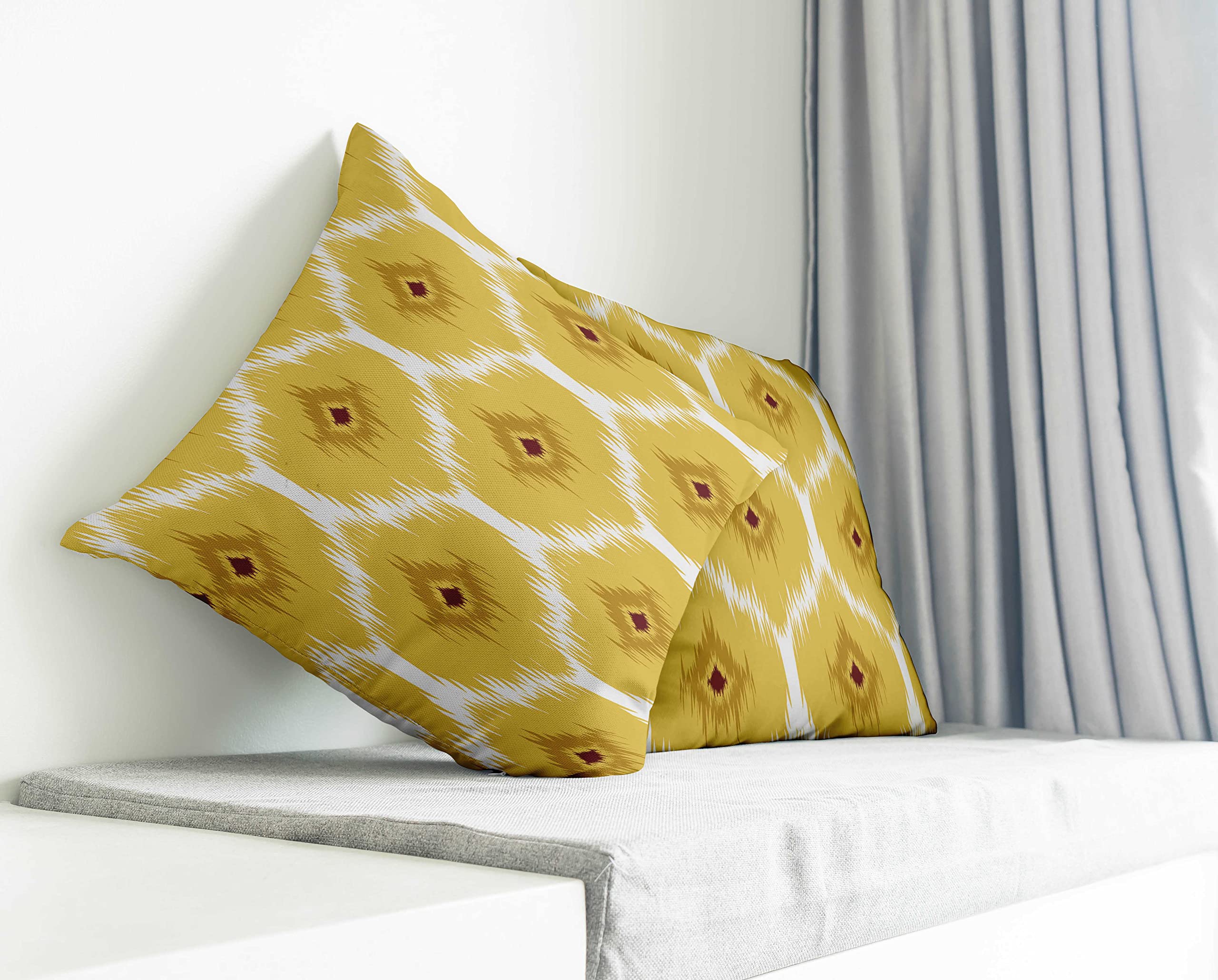 Vargottam Mustard Yellow Printed Cushion Cover - 12x12 Inch Decorative Square Pillow Case - View #13