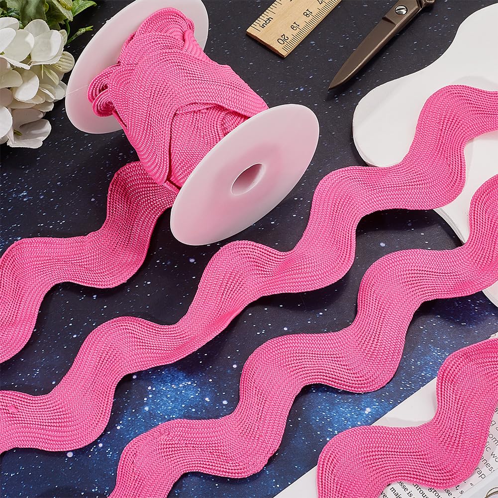 GORGECRAFT 30mm Rick Rack Trim Ric Rac 5 Yards Sewing Rickrack Lace Wave Ribbon Zig Zag Wave Bending Lace Trim Hot Pink S Shaped Woven Fabric with Spool for Sewing DIY Crafts - Image 3