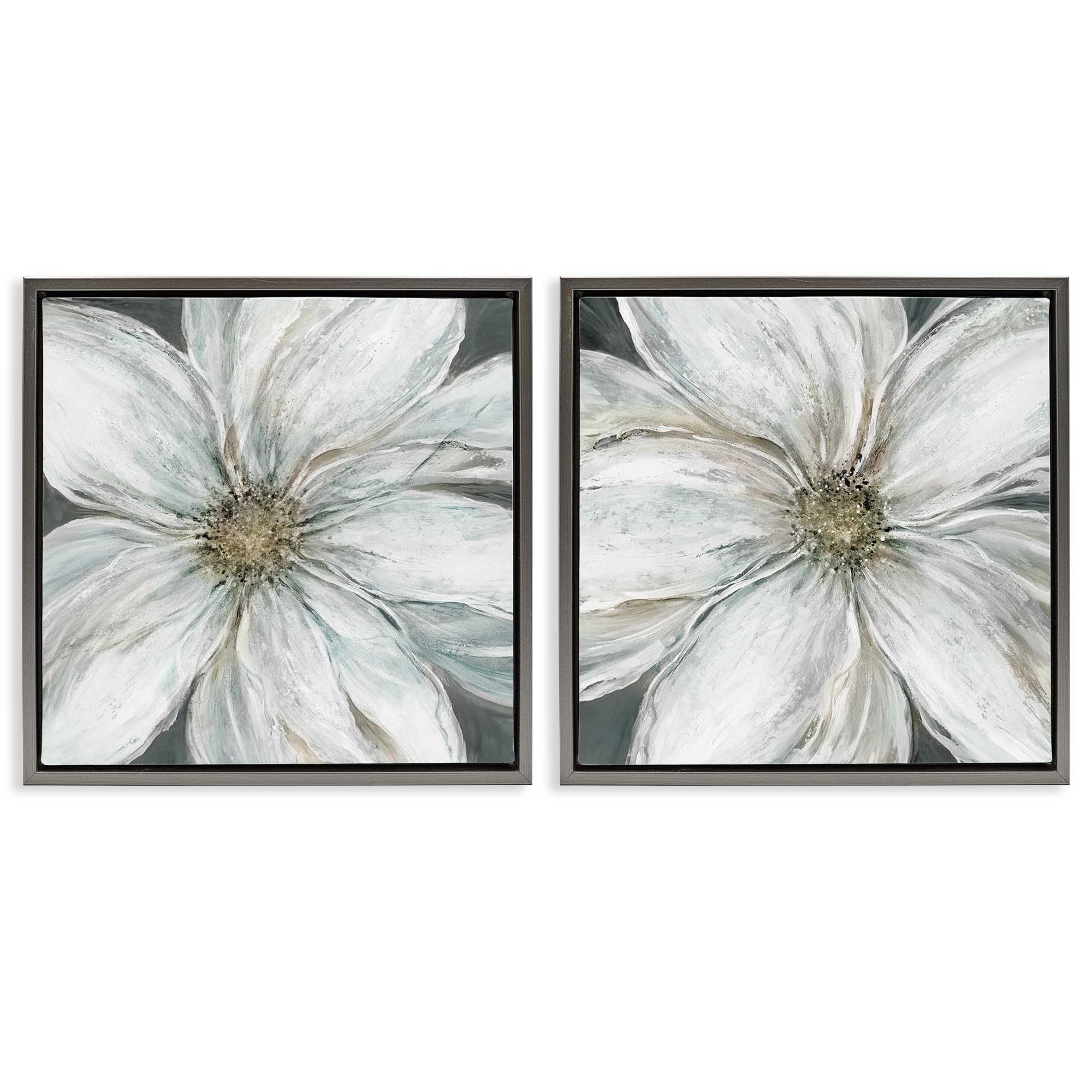 Stupell Industries Luster Gray (Matte) 'Soft White Blossoms Closeup'| 2Pc Floating Frame Art Set 2