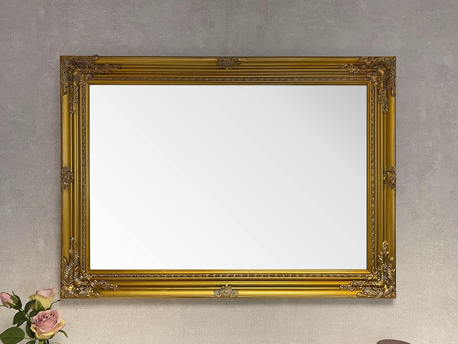 Large Antique Gold Wood Frame Wall Mirror Overall Size 26 inches x