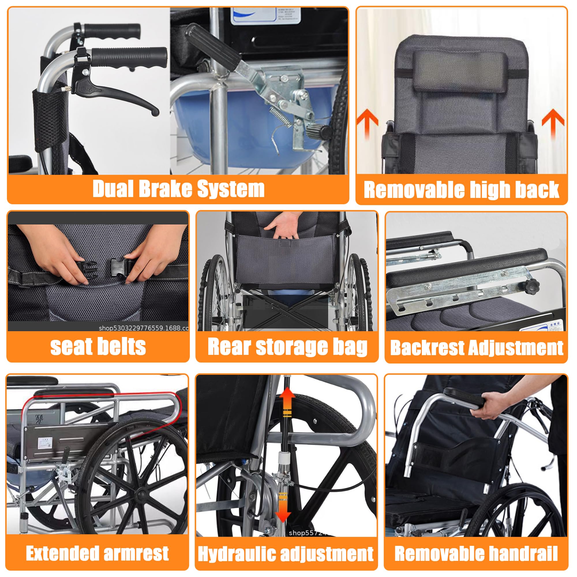 Silla de ruedas plegable, ligera, con reposapiés y reposabrazos extraíbles, apta para adultos, bariátricos y discapacitados