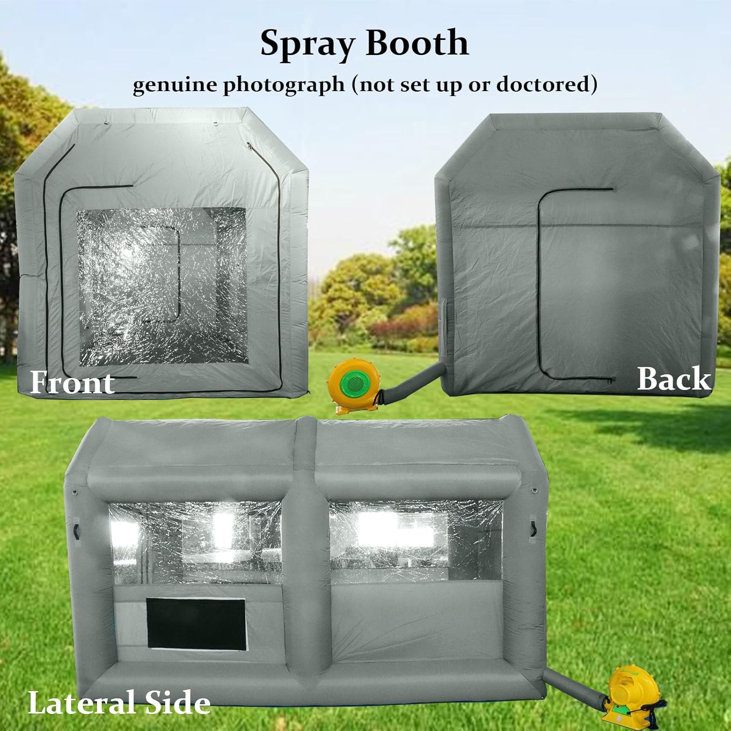 QILEBA Inflatable Paint Booth 13x8x8ft with Blower (750W), Grey Portable Inflatable Spray Booth with Air Filter System Professional Car Paint Booth for Auto Car Painting Parking Tent Party