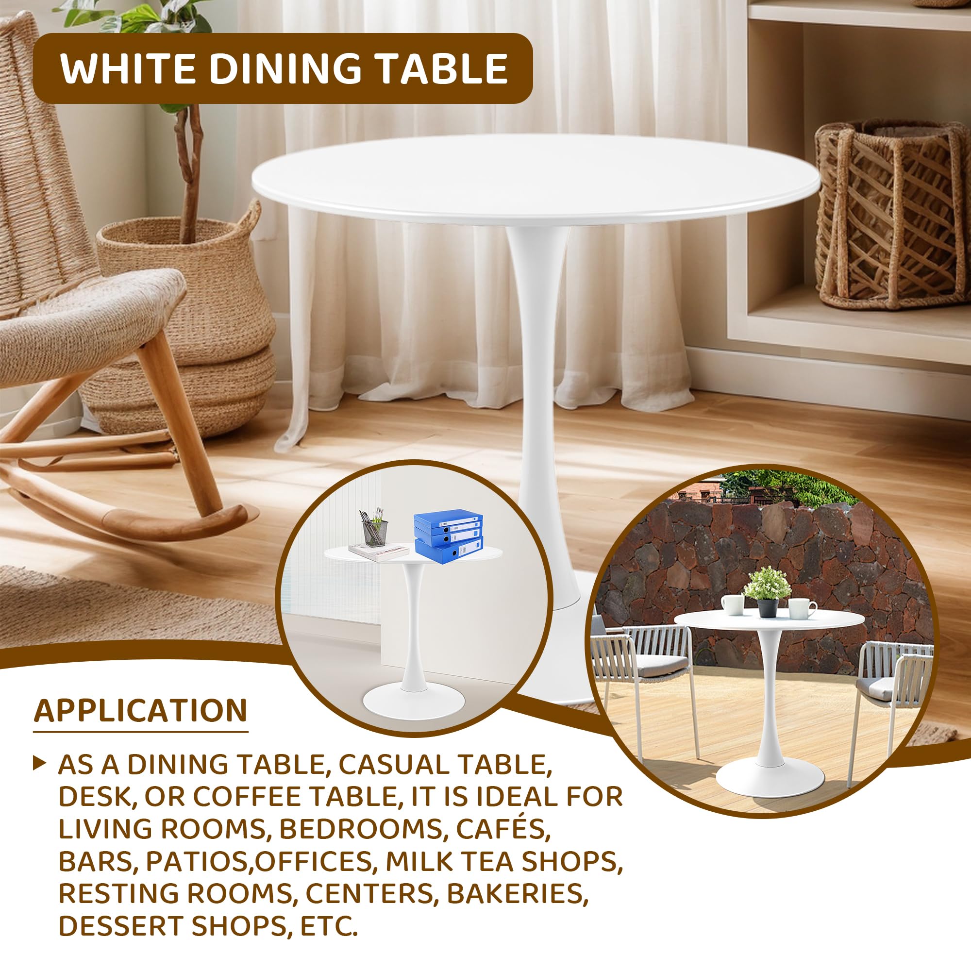 Mesa de comedor redonda blanca moderna con base de pedestal en diseño de tulipán, mesa de ocio de mediados de siglo para 2 a 4 personas 2