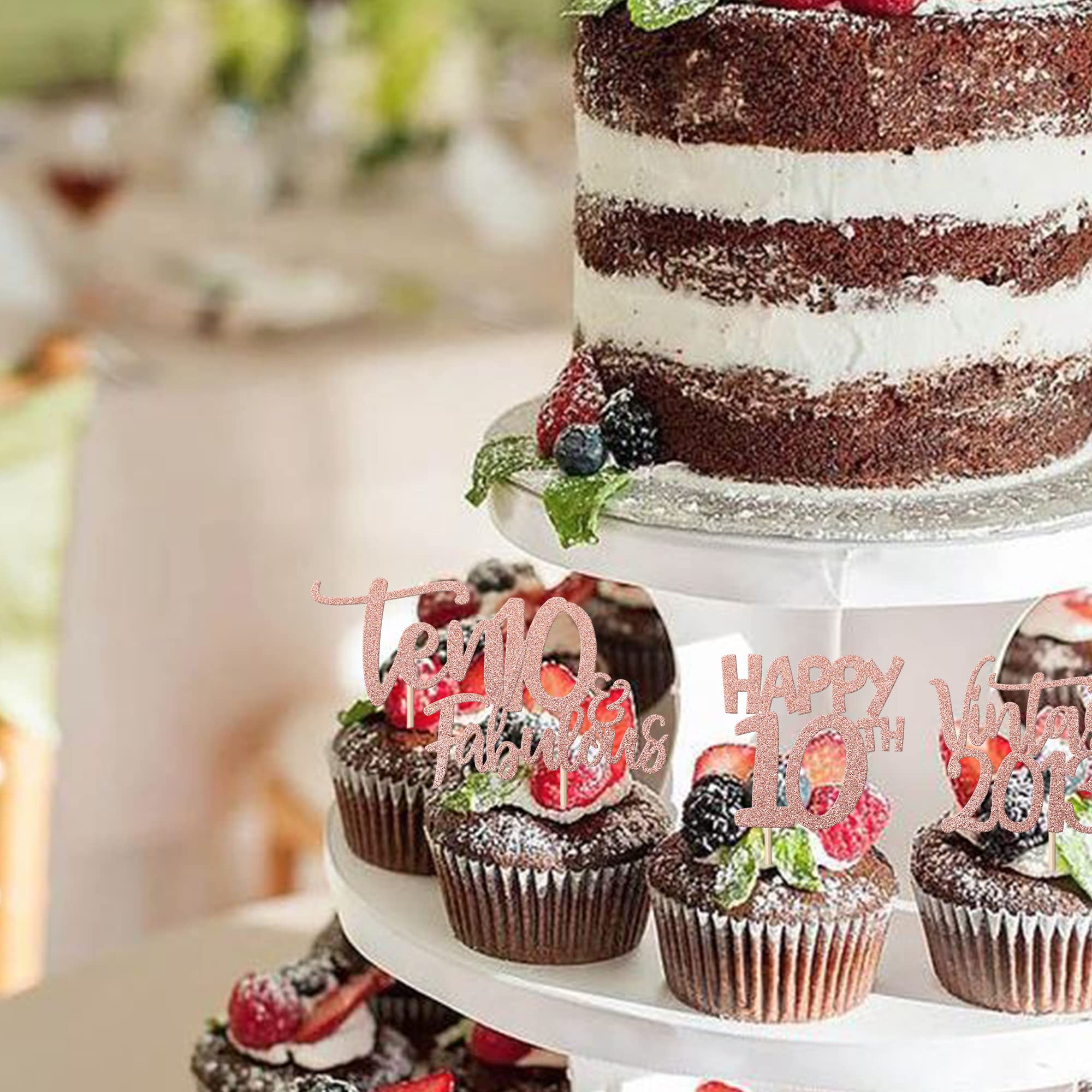 30 Stück Cupcake-Topper 'Happy 10th Birthday' – Goldglitzer, Für 10. Geburtstag Oder Jubiläum, Nicht Essbar