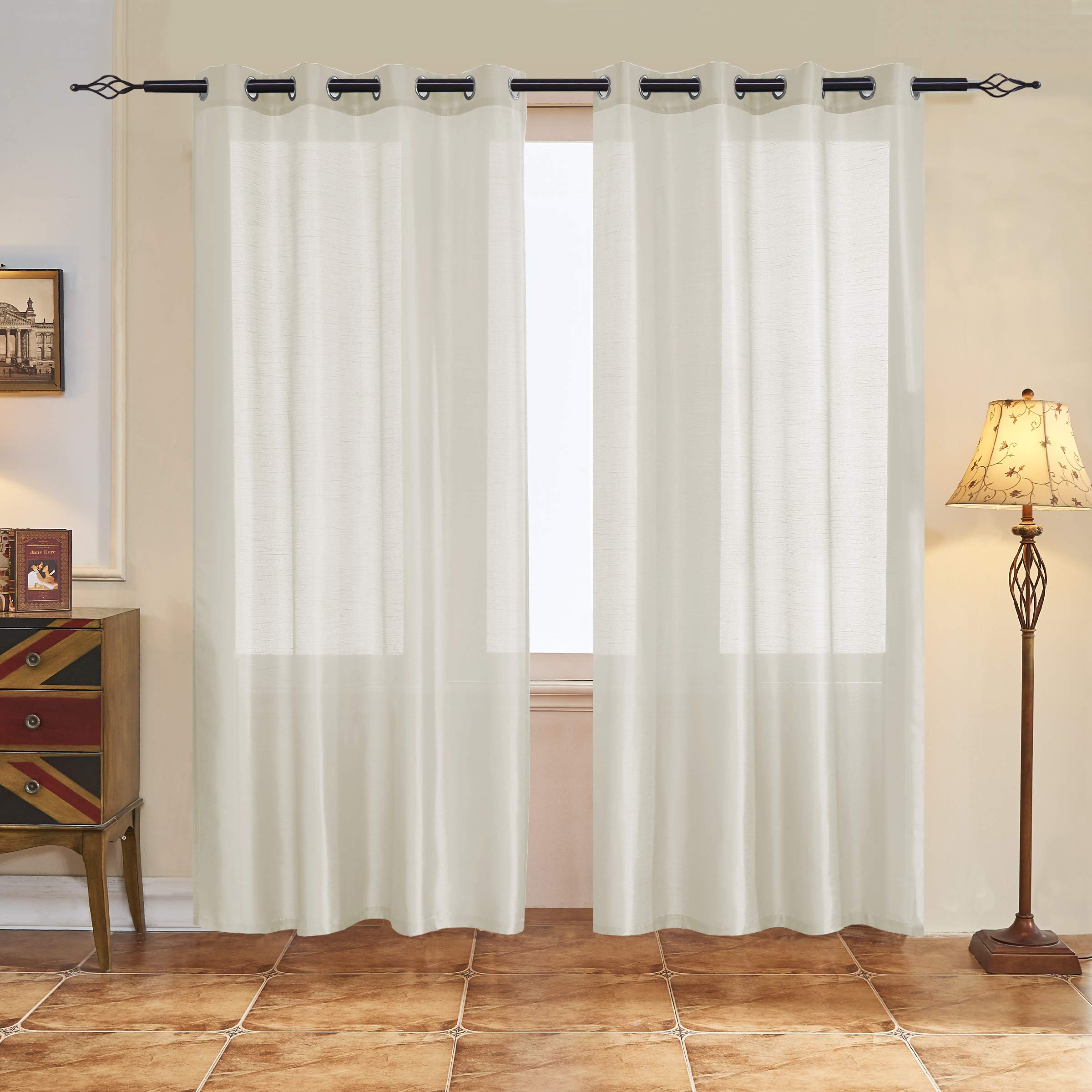 subrtexSemi Sheer Curtain Blackout Voile Draperies Window Treatment for Living Room/Kitchen,Set of 2 Panels (Beige,52" Wx 63" H)