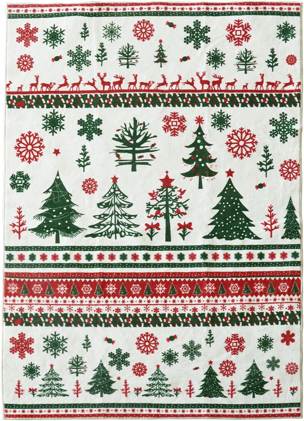 8x10 ft Christmas White Area Rug, Machine Washable, Indoor Carpet, Non-Slip
