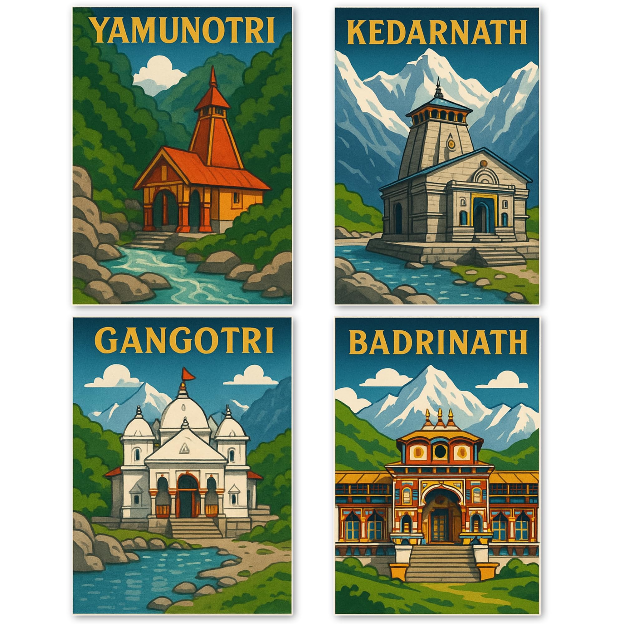 Thinking How Char Dham Temple Poster Stickers – Set of 4 | Kedarnath, Badrinath, Yamunotri & Gangotri | 20x30 cm Each Glossy Vinyl Sticker | Hindu Spiritual Wall Decor for Puja Room & Home-image-11