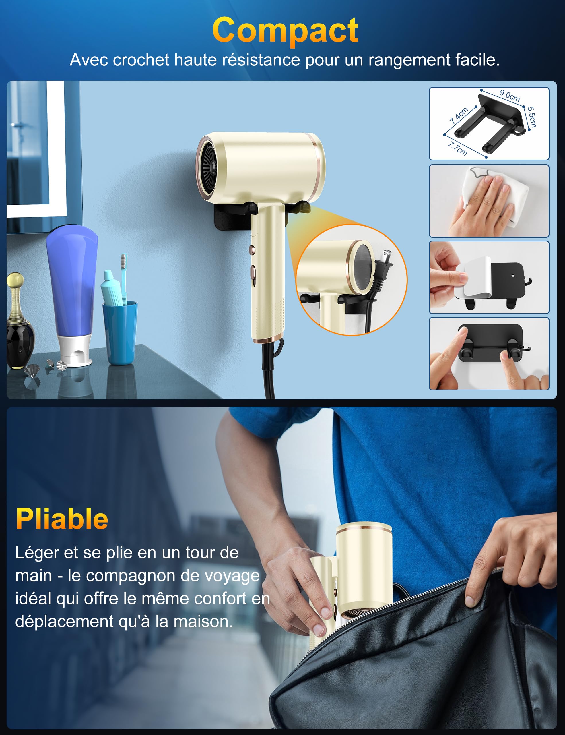 Föhn,Fön,2400W Klappbar Ionen Haartrockner, Schnelltrocknen Hair Dryer, Profi Reisefön mit Heiß-/Kalttaste, 3 Heiz,AC Motor Salon Haarföhn mit Diffusor & Aufbewahrungstasche (Beige)