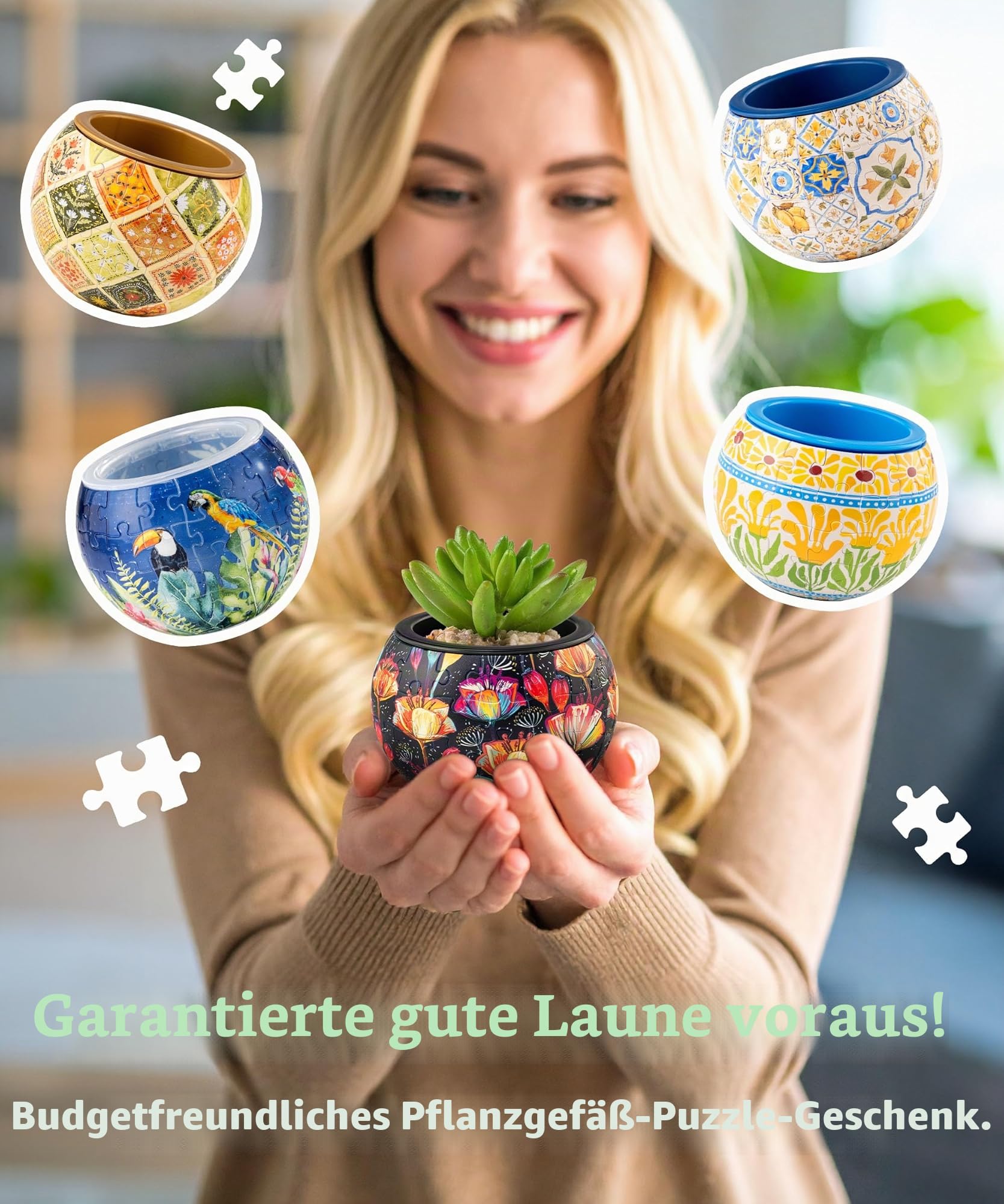 PieceRelax 3D Puzzle Blumentopf – Oriental Floral Ornament | 80 Kunststoffteile | DIY-Pflanztopf zum Selbstbauen | Entspannendes Geschenk für Pflanzenliebhaber [K1101]