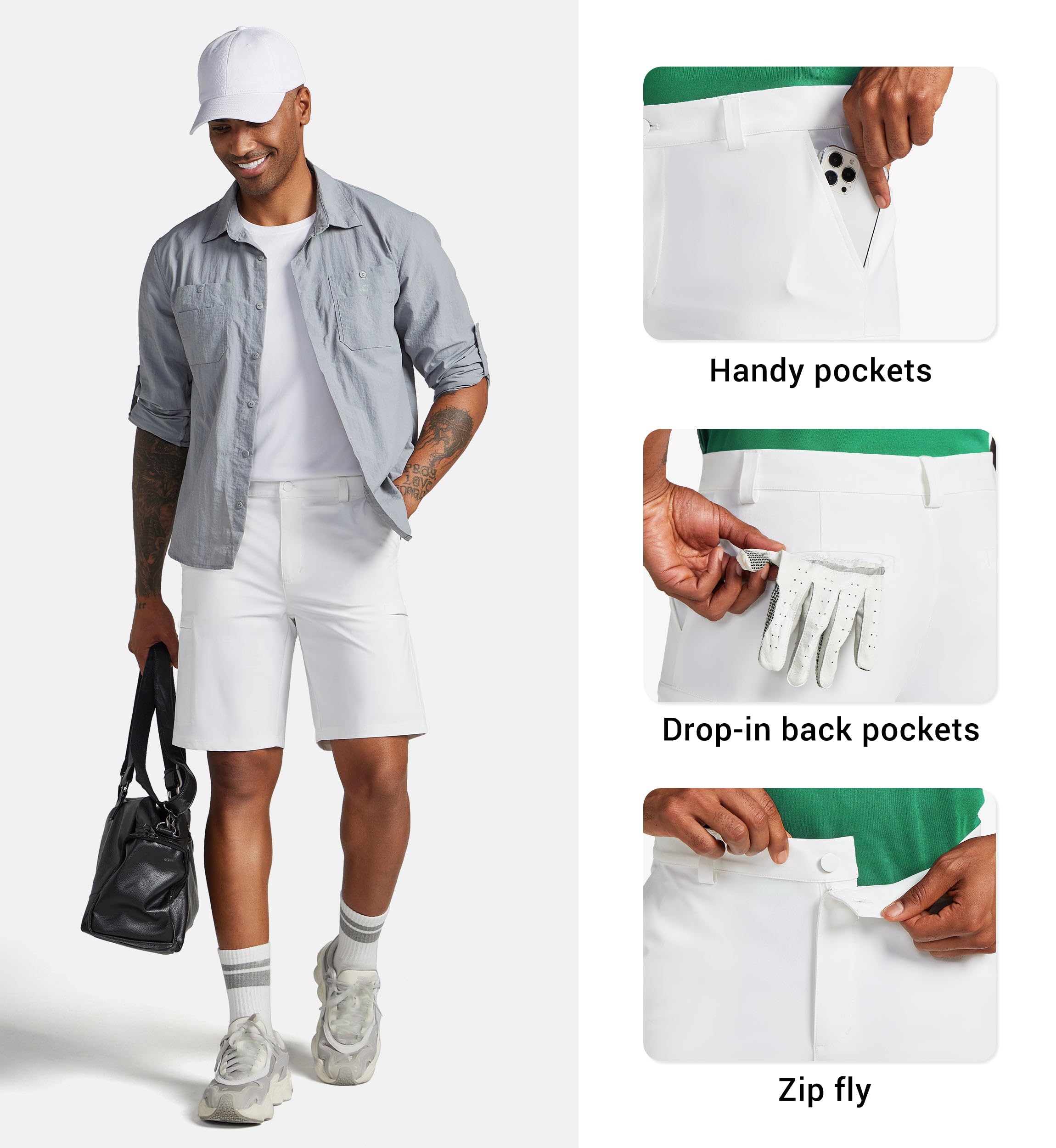 Willit Pantaloncini da golf da uomo, elasticizzati, ad asciugatura rapida, atletici, casual, con tasche, 17,8 cm, 22,9 cm, 27,9 cm