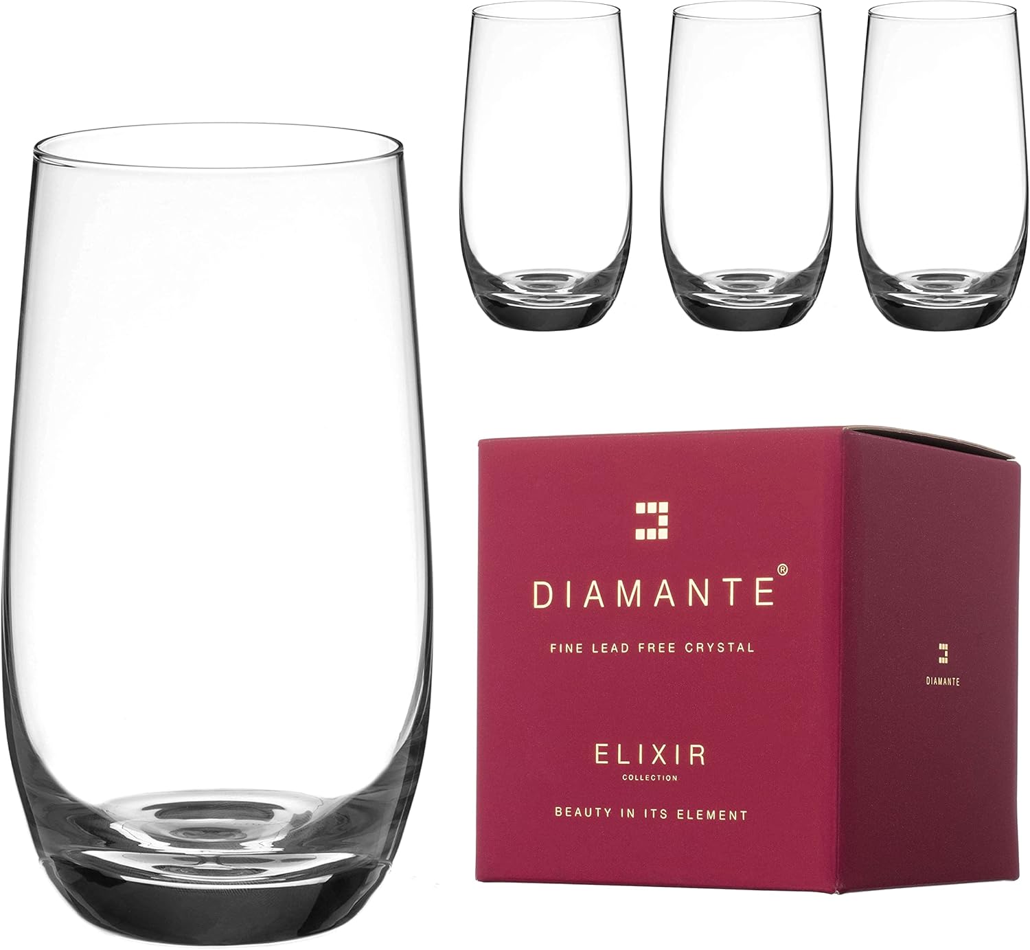 Lot de 4 verres à eau DIAMANTE Cristal Long Drink Hi Ball Collection