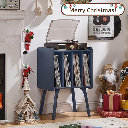 Miniatura 3 de LELELINKY Soporte para tocadiscos, mesa de almacenamiento de discos de vinilo con 4 gabinetes de hasta 100 álbumes, soporte giratorio moderno de