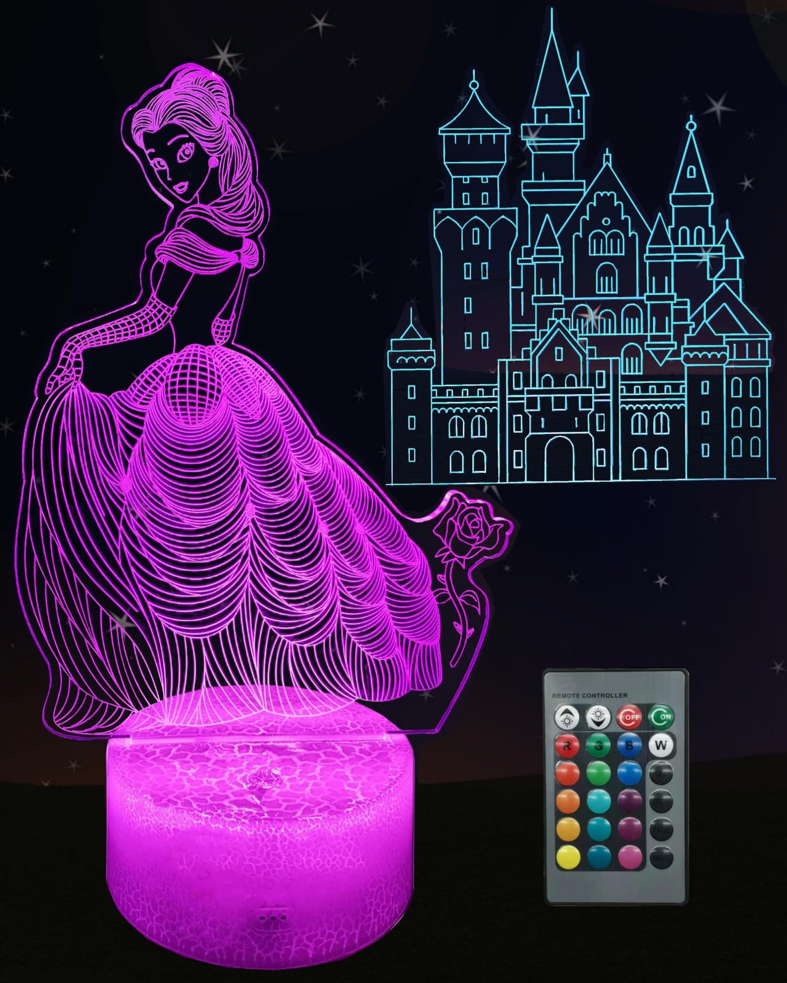 Kenmaca Night Light Princess Castle for Girls Bedroom, 3D Illusion Lamp, 2 Patterns 16 Colors Changing Dimmable Room Décor, Smart Touch & Remote Control, Birthday Christmas Gift Toy Kid Daughter — image 1