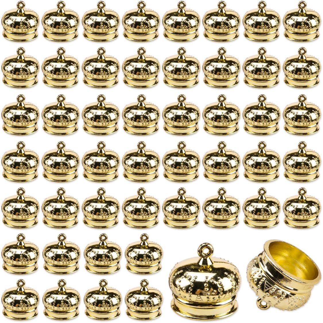 ZORZA 50Pcs Creative Plastic DIY Ball Cap Gold Christmas Ball Covers End Caps with Hook Ornament Pendant Hanger Tops for Crafty Holiday Decorations