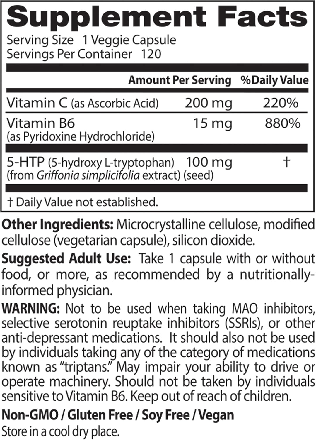 Doctor's Best 5-HTP Enhanced with Vitamins B6 & C, Non-GMO, Vegan, Gluten & Soy Free, 120 Count : Health & Household