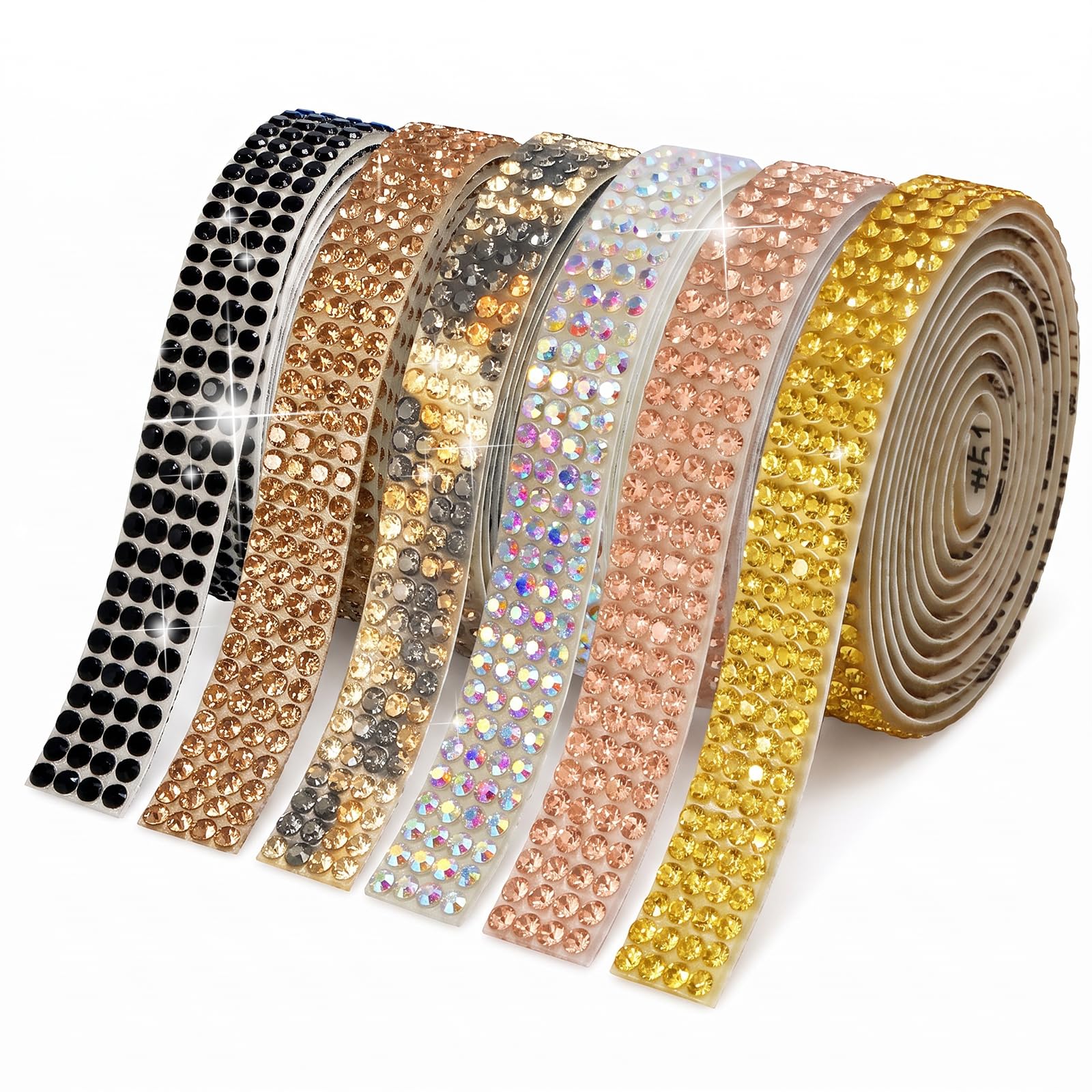 6 Colors Self Adhesive Crystal Rhinestone Diamond Ribbon Sparkling 9mm Self Adhesive Bedazzling Strips Shiny Stick On Gems Diamond Stickers Versatile Rhinestones for Bedazzling DIY Craft Decoration