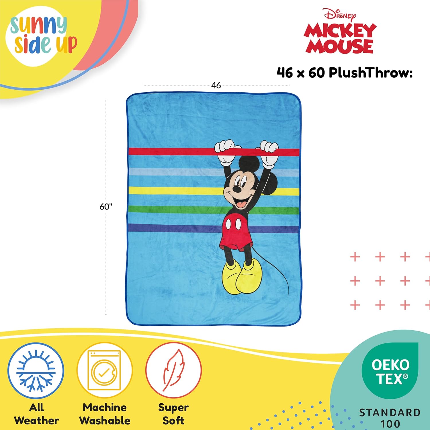 Sunny Side Up Disney Mickey Mouse Plush Throw Blanket - Measures 46 x 60 Inches - Super Soft & Cozy Stripes Fleece Kids Bedding - Image 3