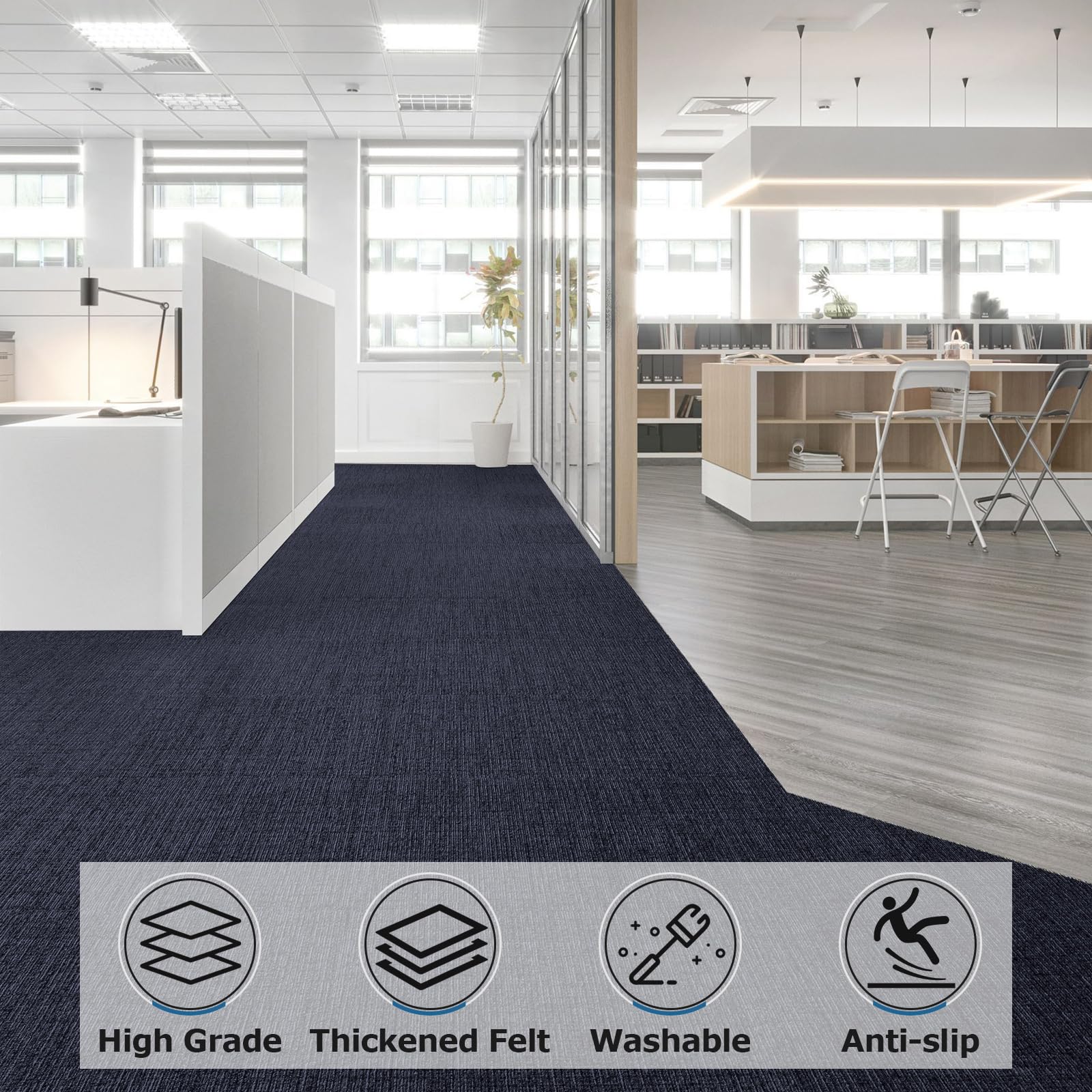 Selbstklebende Teppichfliesen, 30 Stück, blau, 30 x 30 cm, rutschfest, strapazierfähig, quadratisch, leicht anzubringen und zu verlegen, ideal für Büro, Wohnzimmer und Schlafzimmer, zum Abdecken von