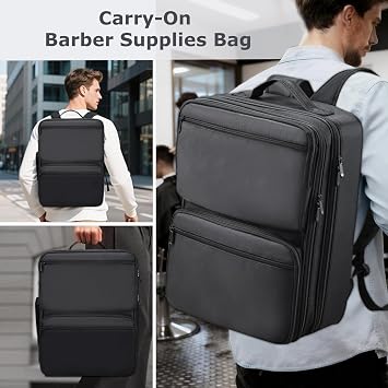 Yueieoun Barber Bag with Detachable Tray, 16.8-in Travel Backpack for Clippers and Supplies, Large Capacity Hairdresser Bag with Adjustable Dividers for Hair Cutting Tools
