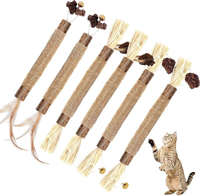Dacitiery Silvervine Chew Sticks, Cat Toys Natural Cat Teeth Nip Cleaning Teeth Chew Catnip Toys for Indoor Cat Teeth Cleaning Kitten Teething and Stress Release (3 Style, 6 Pack )