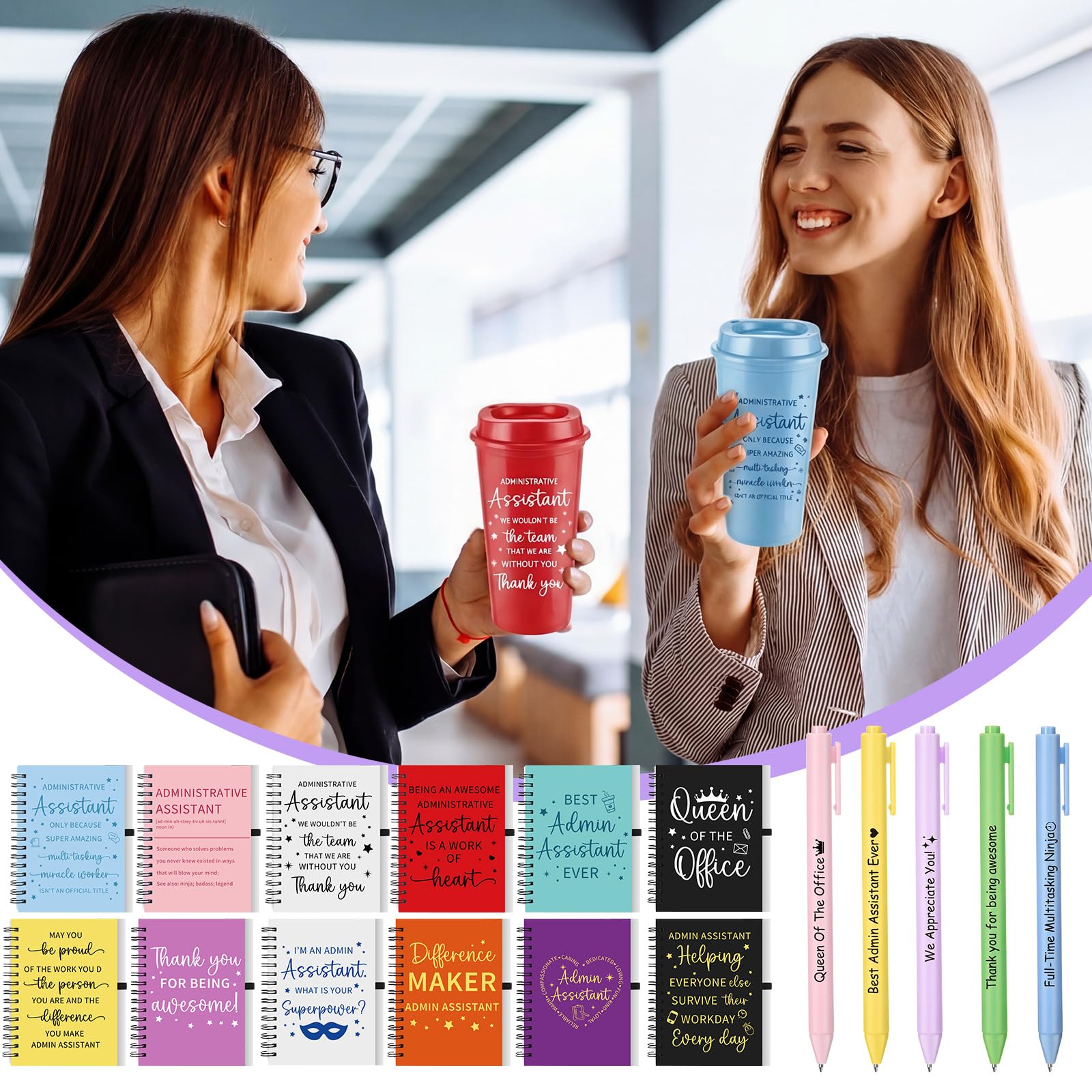 Glenmal 36 Pcs Administrative Professional Day Gifts Bulk 16oz Inspirational Plastic Cups Thank You Notebook Mini Pen Administrative Assistant Gifts for Secretary Receptionist Staff Coworker