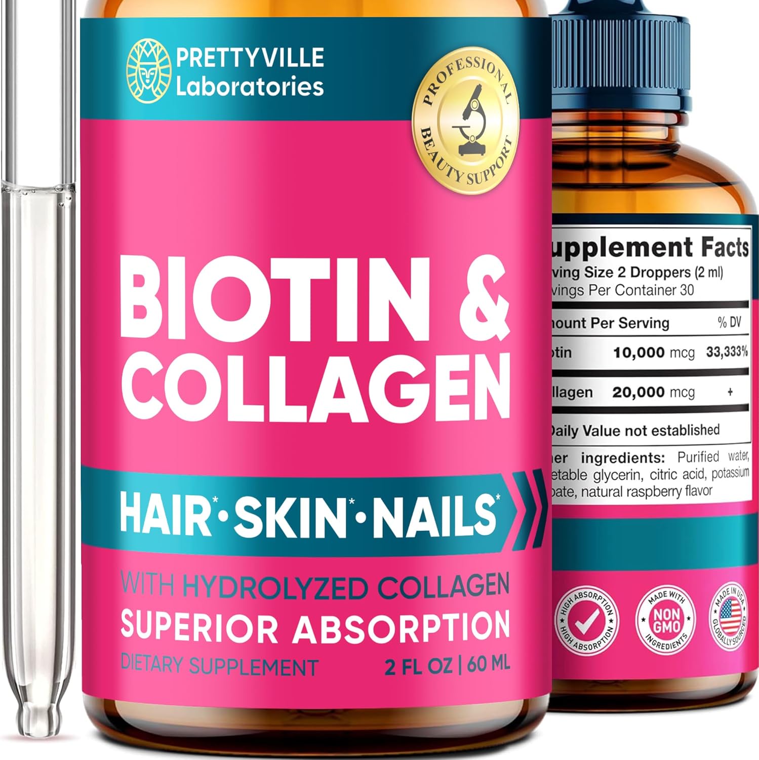Gotas de biotina y colágeno para el crecimiento del cabello 30.000 mcg ...
