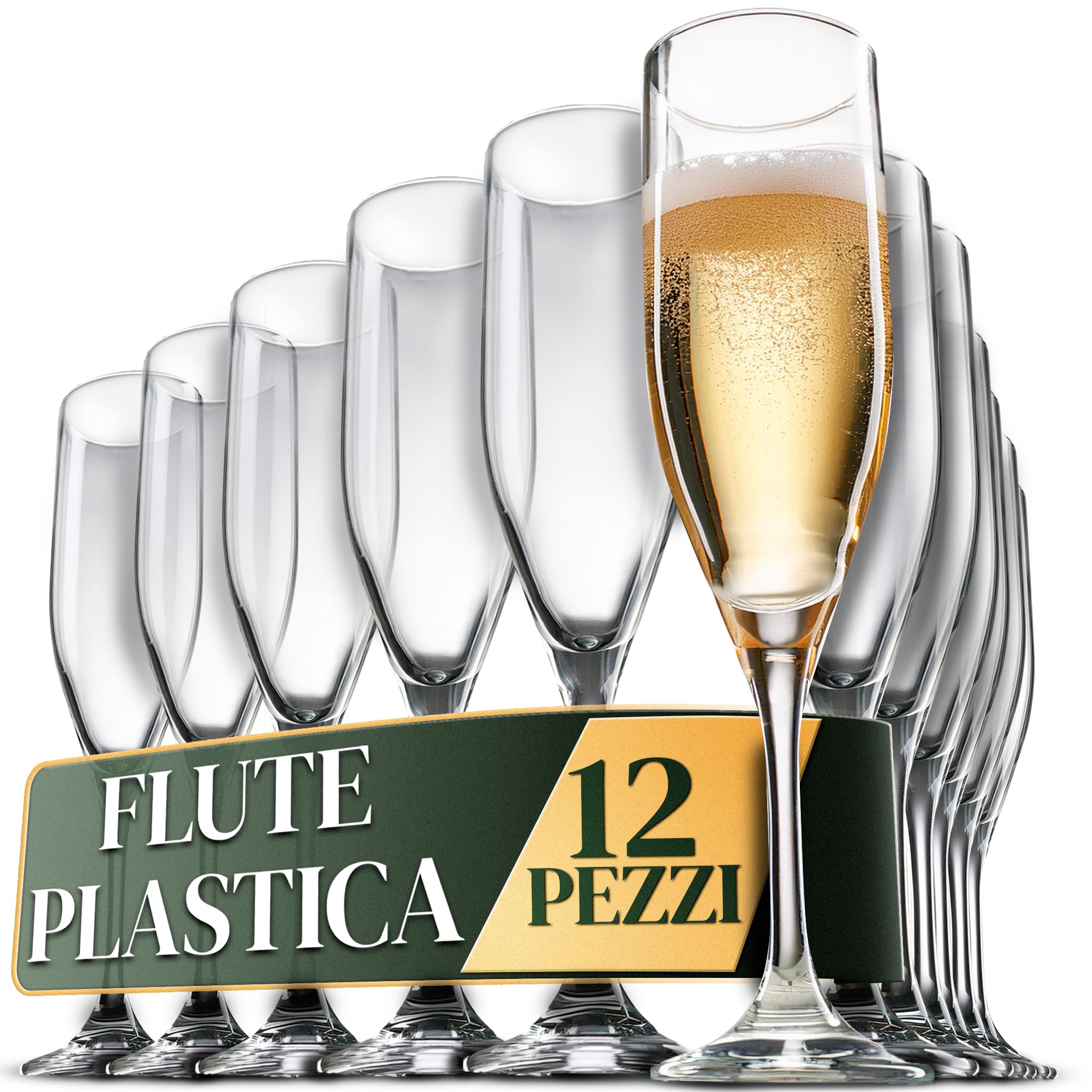 ActivoTex Calici Plastica Spumante per Matrimoni Confezione da 12 Pezzi Transparente Bicchieri Flute Plastica Ultra Resistente Rigida Lavabili Vino Champagne Cava Versatili, Durevoli e Sicuri