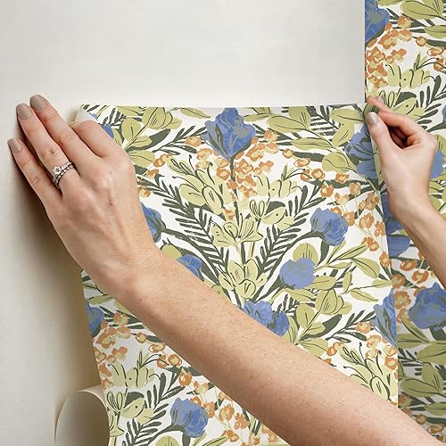 Miniatura 6 de Bright Multi Moody June Blooms - Papel tapiz para despegar y pegar, color azul