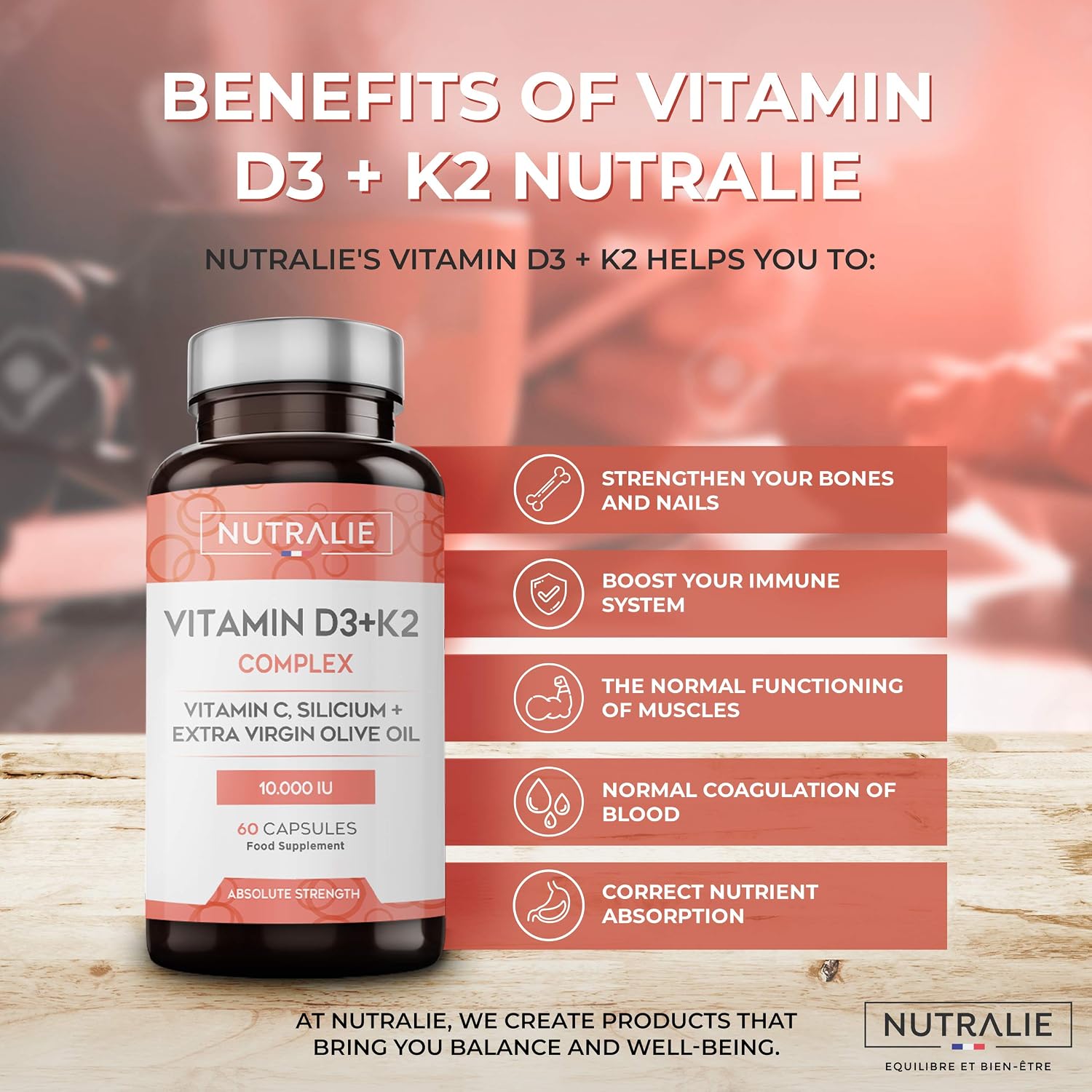 Vitamin D3 and K2 10,000 IU - D3 K2 MK7 with Vitamin C and Extra Virgin Olive Oil - 60 Softgels Vitamin D Complex Nutralie - Image 4