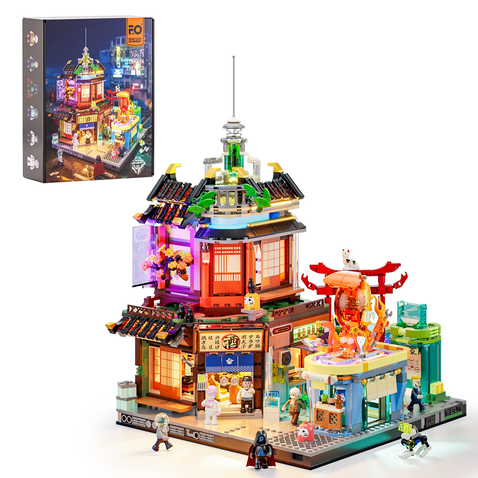 FUNWHOLE Cyberpunk Japanese-Izakaya Lighting-Building-Bricks Set