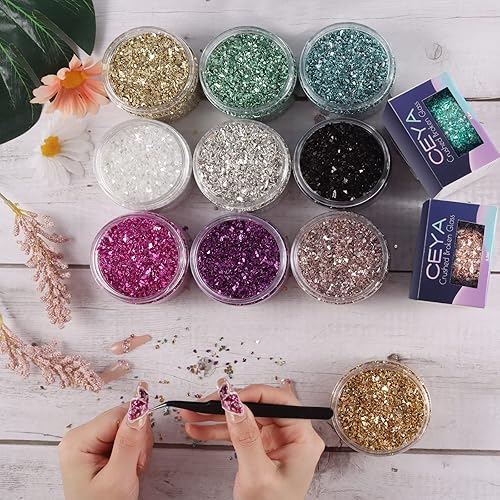 Miniatura 6 de Ceya 5.3 onzas5.29 oz de vidrio irregular triturado púrpura metálico chips de cristal roto purpurina de 0.079-0.157 in para arte de uñas, posavasos