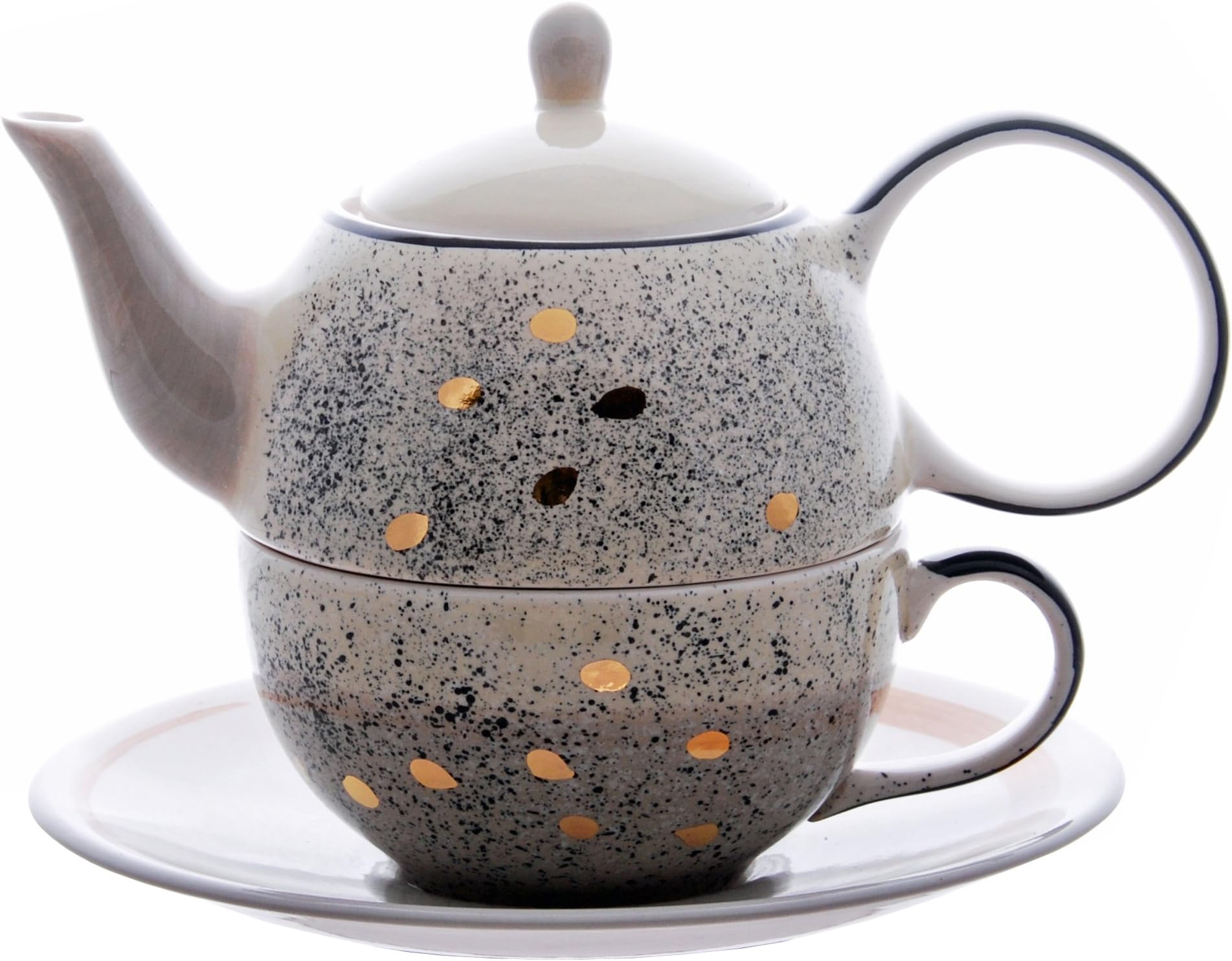 Tea For One Set Filou In Ceramica Con Decorazioni Oro - Teiera Da 0.4l E Tazza Da 0.2l, Per Un Momento Di Relax