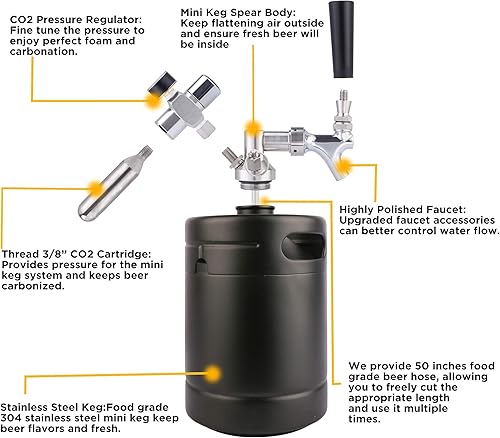 Miniatura 7 de TMCRAFT Sistema de grifo Growler de 64 onzas, mini barril de acero inoxidable presurizado con chaqueta enfriadora, sistema dispensador portátil para