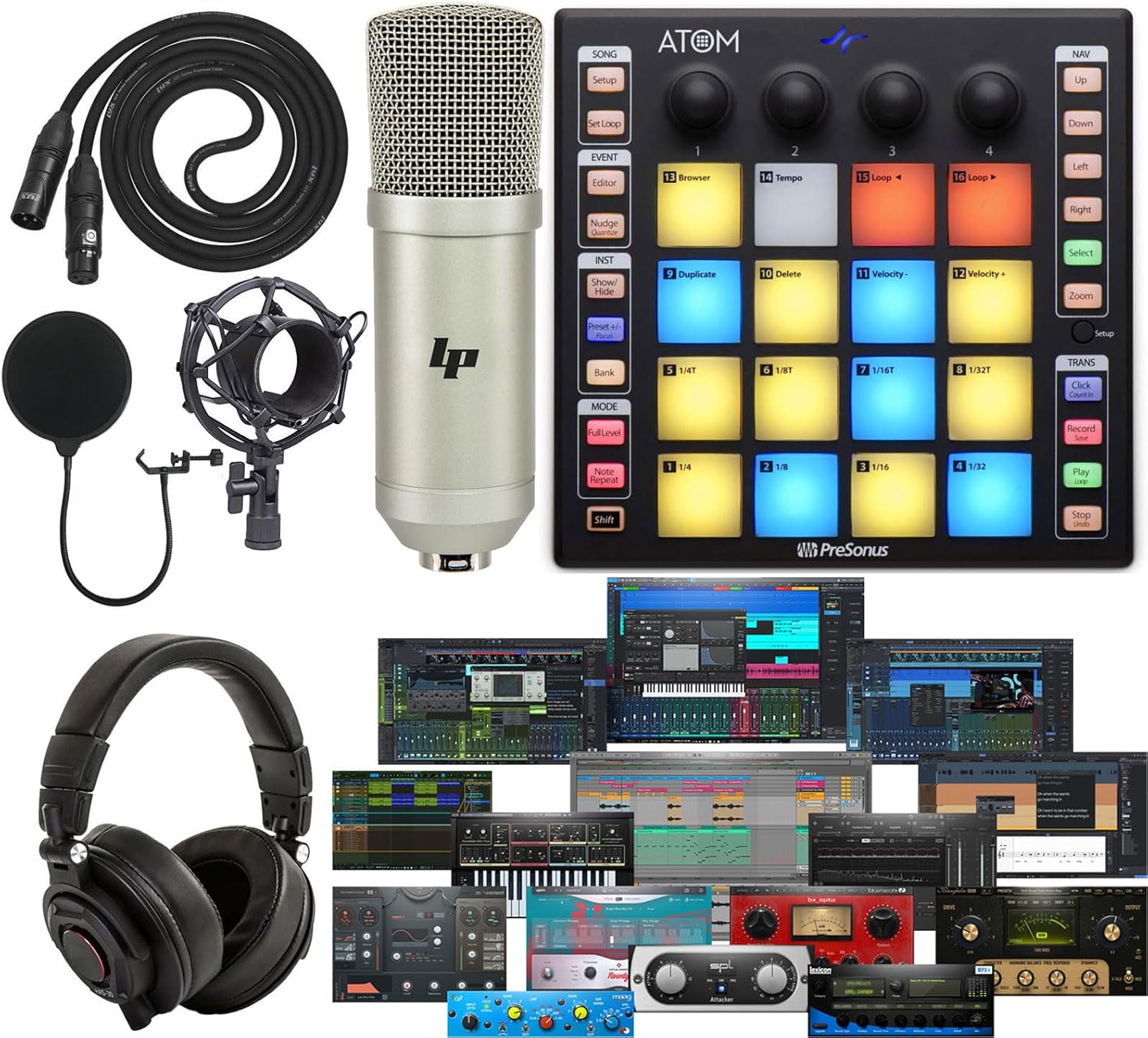 PreSonus ATOM Production/MIDI and Performance Pad Controller with Professional Studio Microphone and Recording Kit Includes New Version Studio One Artist Software Pack