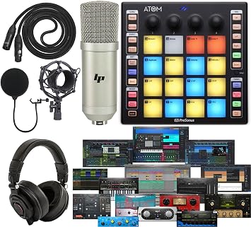 PreSonus ATOM Production/MIDI and Performance Pad Controller with Professional Studio Microphone and Recording Kit Includes New Version Studio One Artist Software Pack