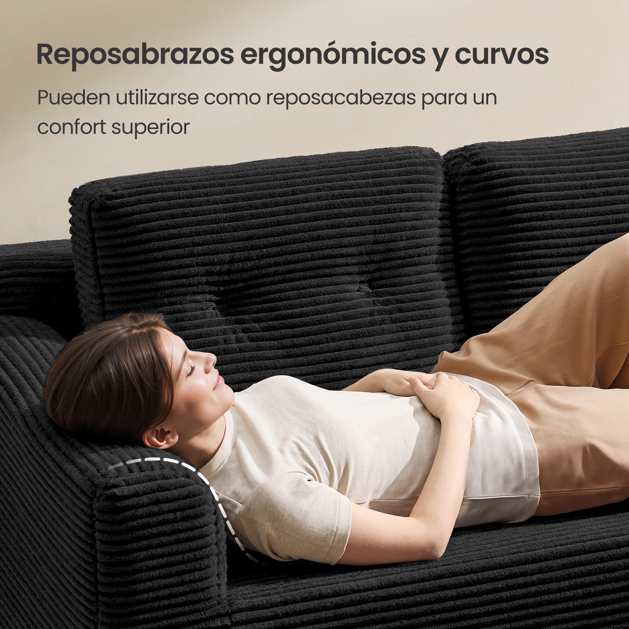 VASAGLE Sofá Esquinero, Sofá Modular de 244 cm, Entrega Compacta, Sin Montaje, con Gran Chaise Longue a la Derecha, para Salón o Habitación de Invitados, Negro, LCS184B101