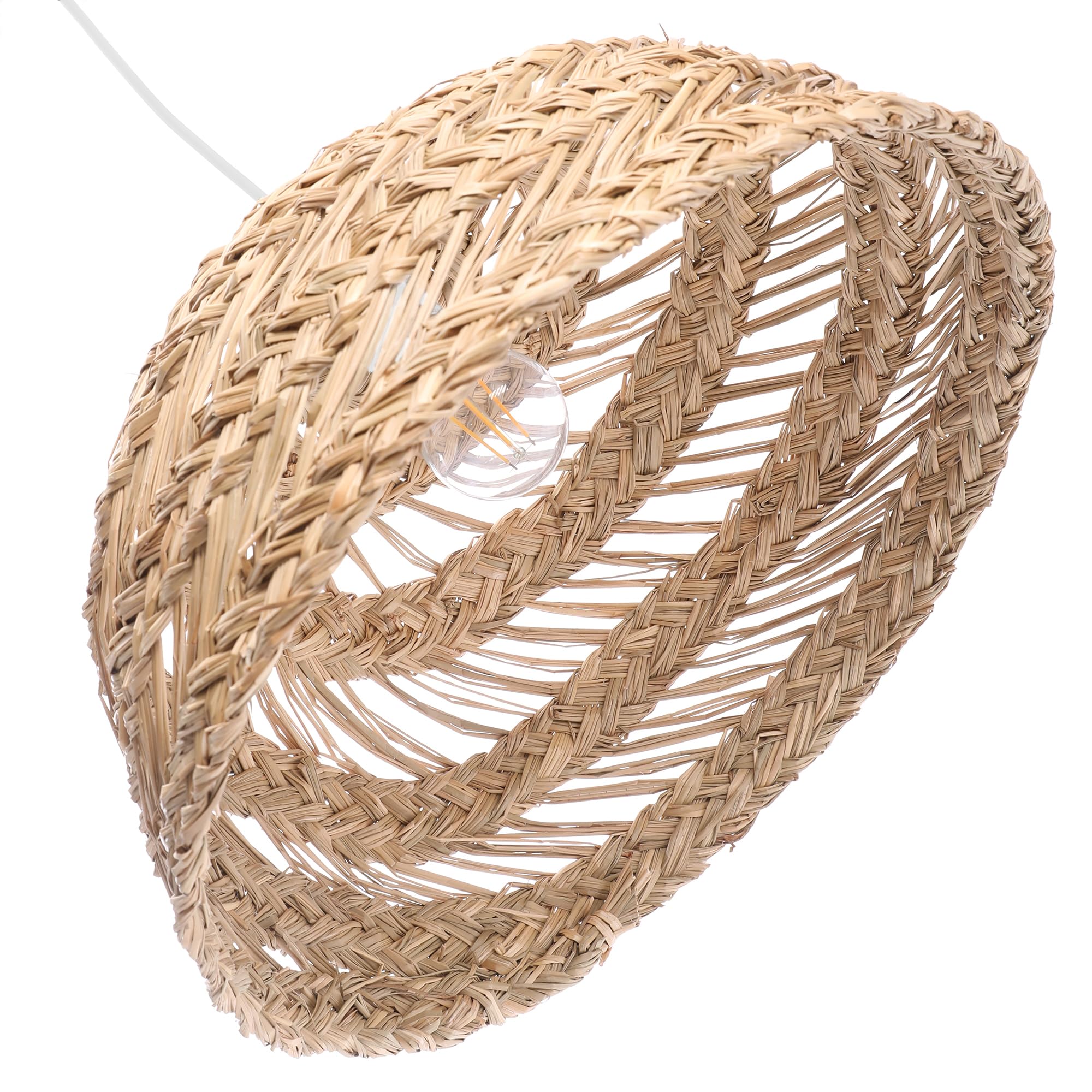 LUSSIOL - Luminaire Denva, lustre naturel - lampe suspendue en seagrass tressé - câble plastique blanc, douille E27 - possibilité ampoule LED - 60W maxi, Diam. 40 x H. 20 cm