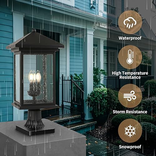 Miniatura 9 de Jetima Lámpara de poste impermeable con acabado de poste para exteriores, lámpara de poste con vidrio templado transparente, bronce aceitado (ORB)