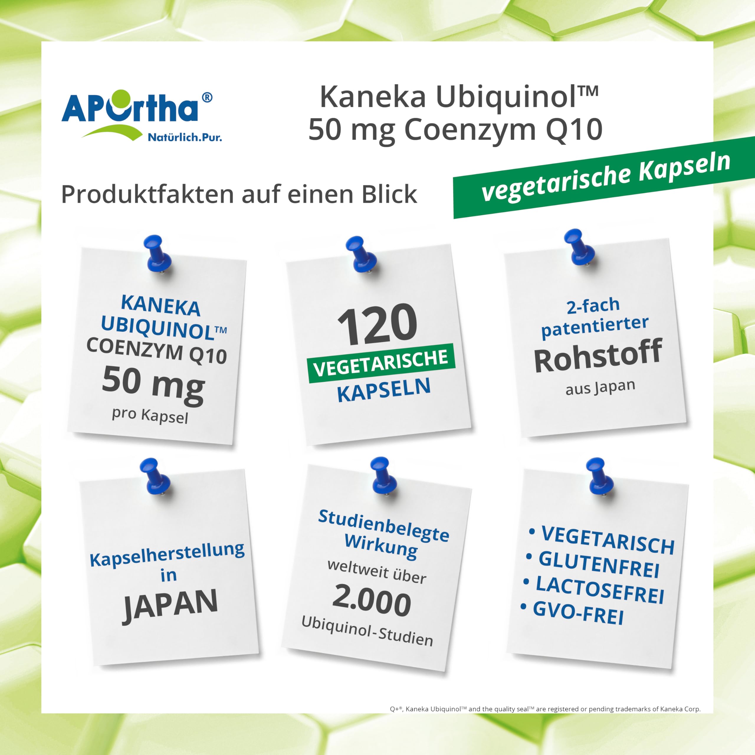 APOrtha Kaneka Ubiquinol Coenzym Q10 50 mg 120 Kapseln, Premium CoQ10 hochdosiert 50mg für 2 Monate, Hohe Bioverfügbarkeit durch bioaktives Ubiquinol, 2-fach Patentierter Rohstoff