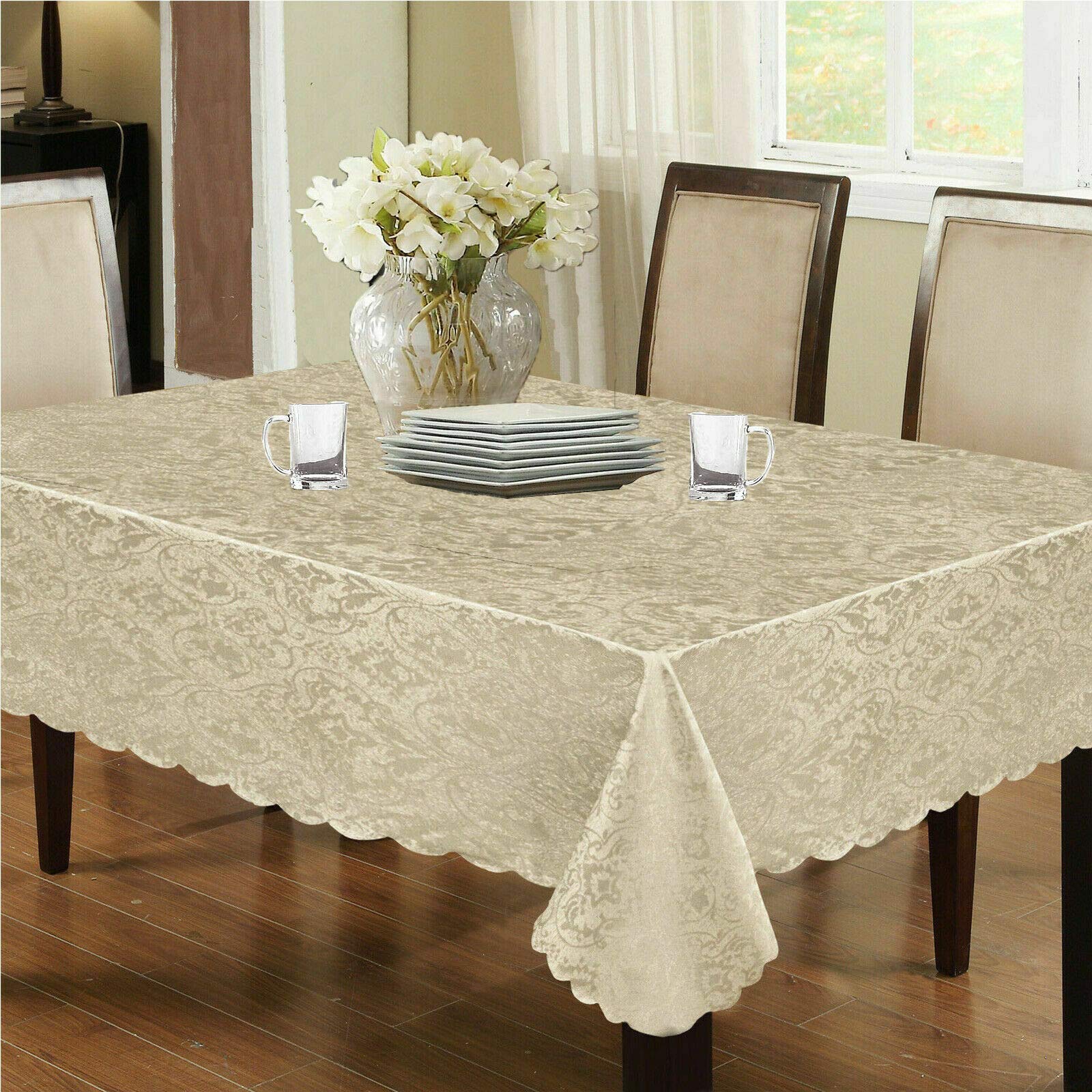 Householdfurnishing Modern Large Rectangle Round Damask Table Cloth Cover Napkin Table Cloths Runner (Cream, W 52" x L 70")