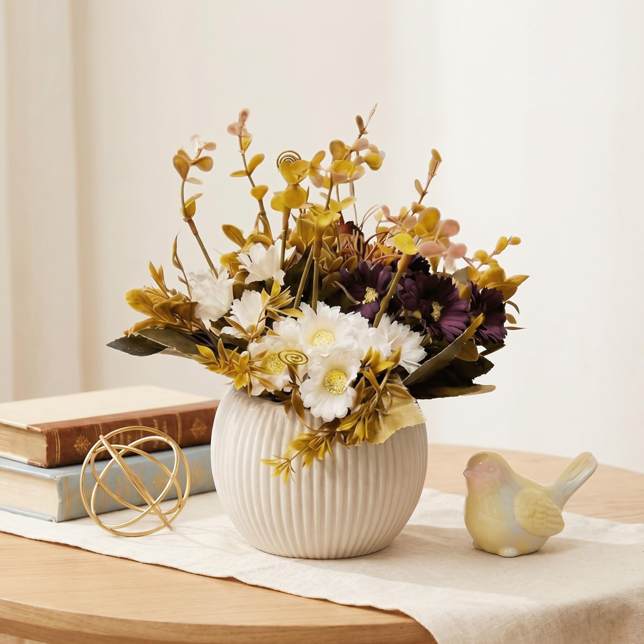 Dekorly Baby Pink Chrysanthemum 20CM Artificial Flower Pot | Modern Decorative Table Accent for Home Office Shelf | (1, Golden Daisy Multi Colour)-picture-20