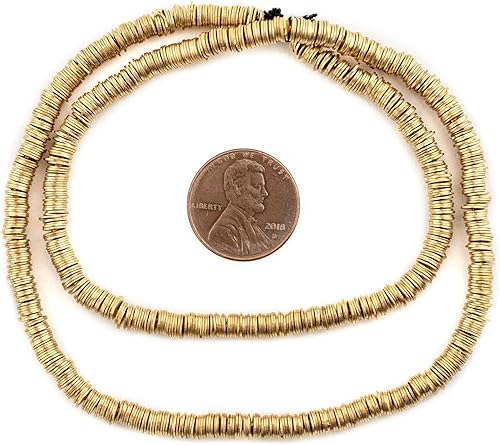 Vista 2 de TheBeadChest - Cuentas de disco plano dorado de 0.157 in, 16 pulgadas, heishi latón