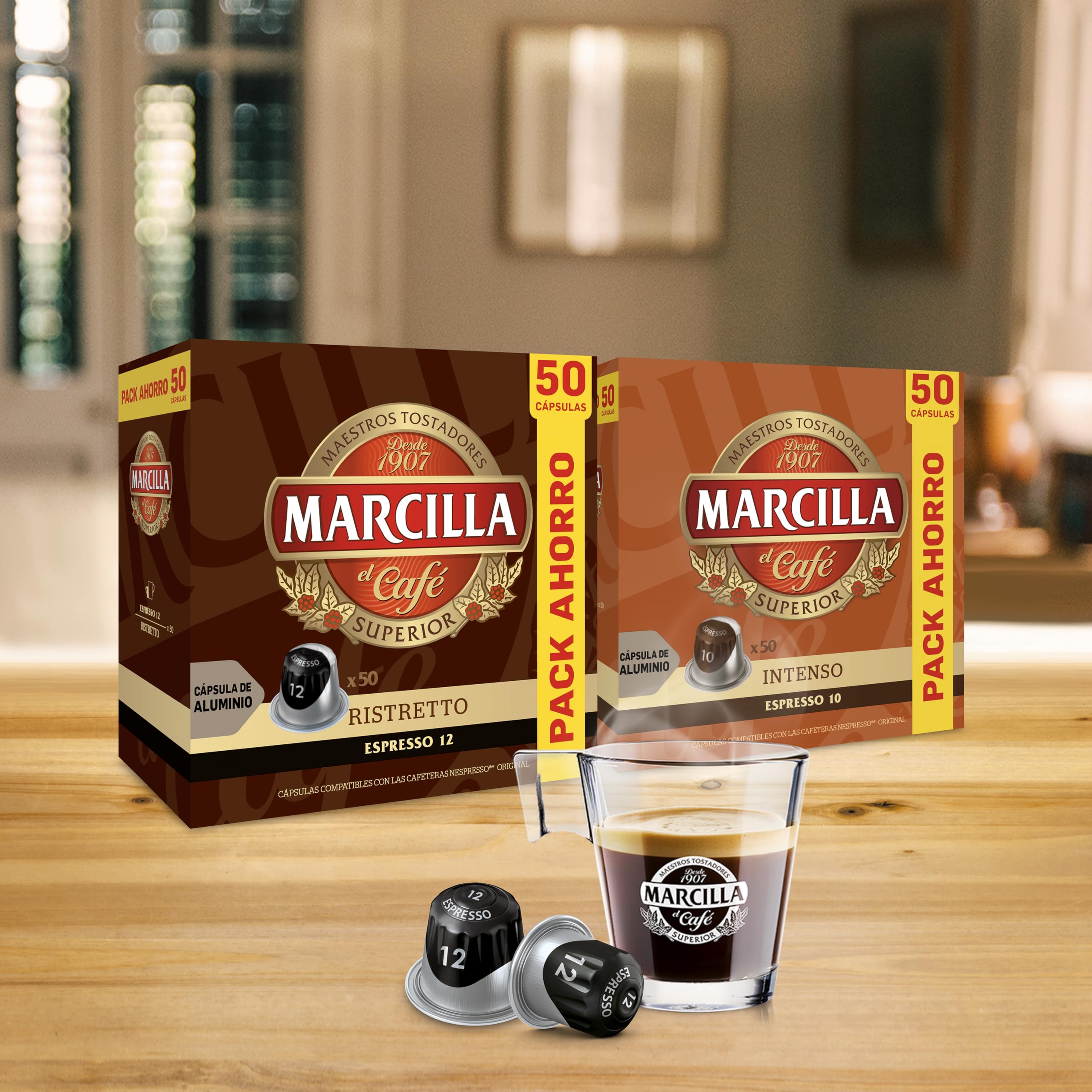 Marcilla Cápsulas de Café Intenso Intensidad 10 Compatibles Nespresso 50 uds