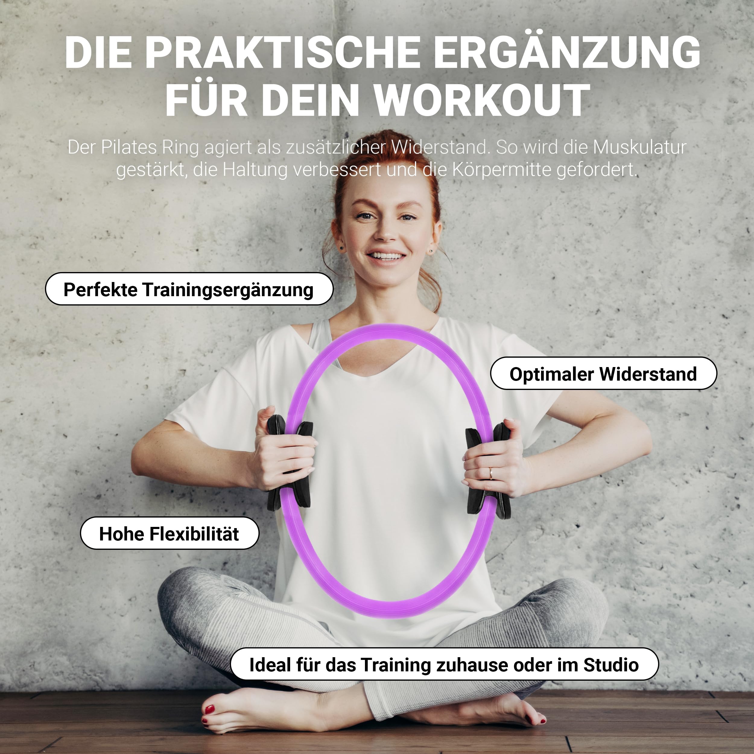 MSPORTS Pierścień do pilatesu Premium I pierścień oporowy – podwójny uchwyt do pilatesu, jogi, 38 cm okręg ćwiczeń (fioletowy)
