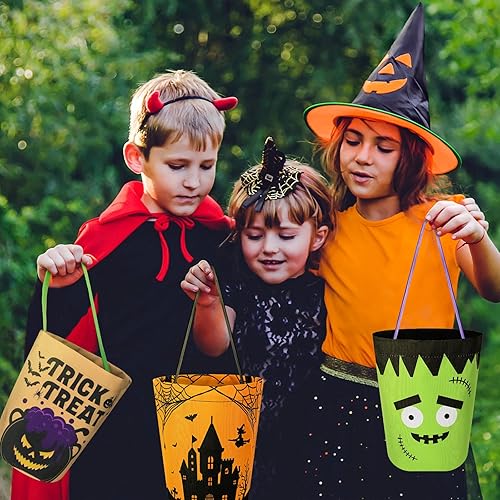 Miniatura 7 de 4 bolsas de Halloween para trucos o tratos, plegable, de lona, para caramelos, calabaza, murciélago, cubo de golosinas, cubo de golosinas